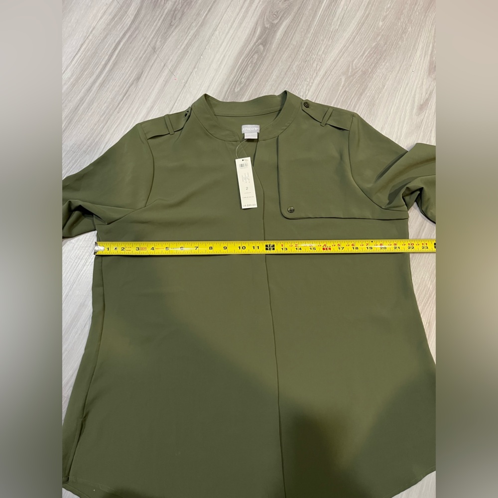 Chico's Olive Button Down Shirt - Picture 6 of 8